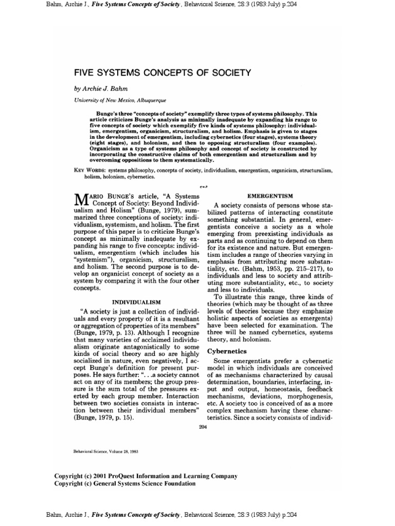Archie J. Bahm - Five Systems Concepts of Society | PDF | Social ...