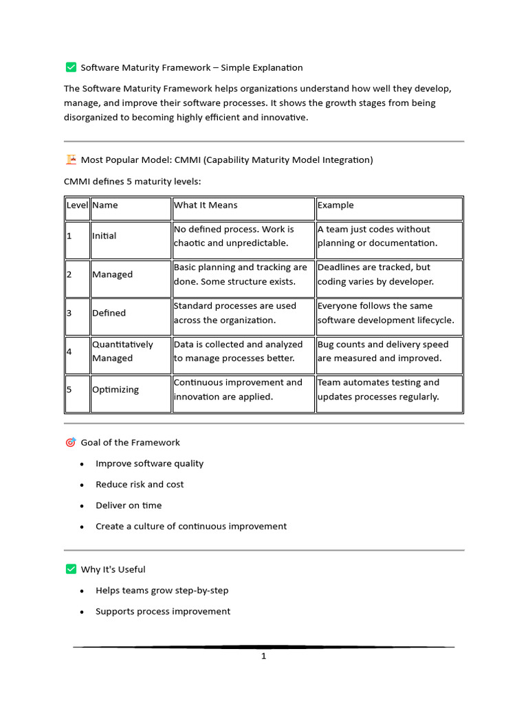 Software Maturity Framework Overview | PDF | Software Development ...