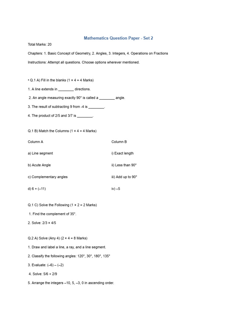 Mathematics Question Paper Set 2 | PDF