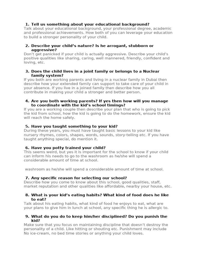 Parents' Guide for Child Admission | PDF