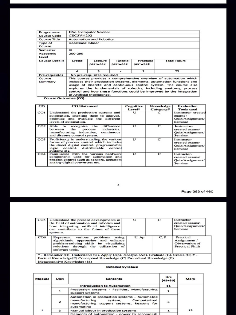 Automation and Robotics Course Overview | PDF | Programmable Logic ...