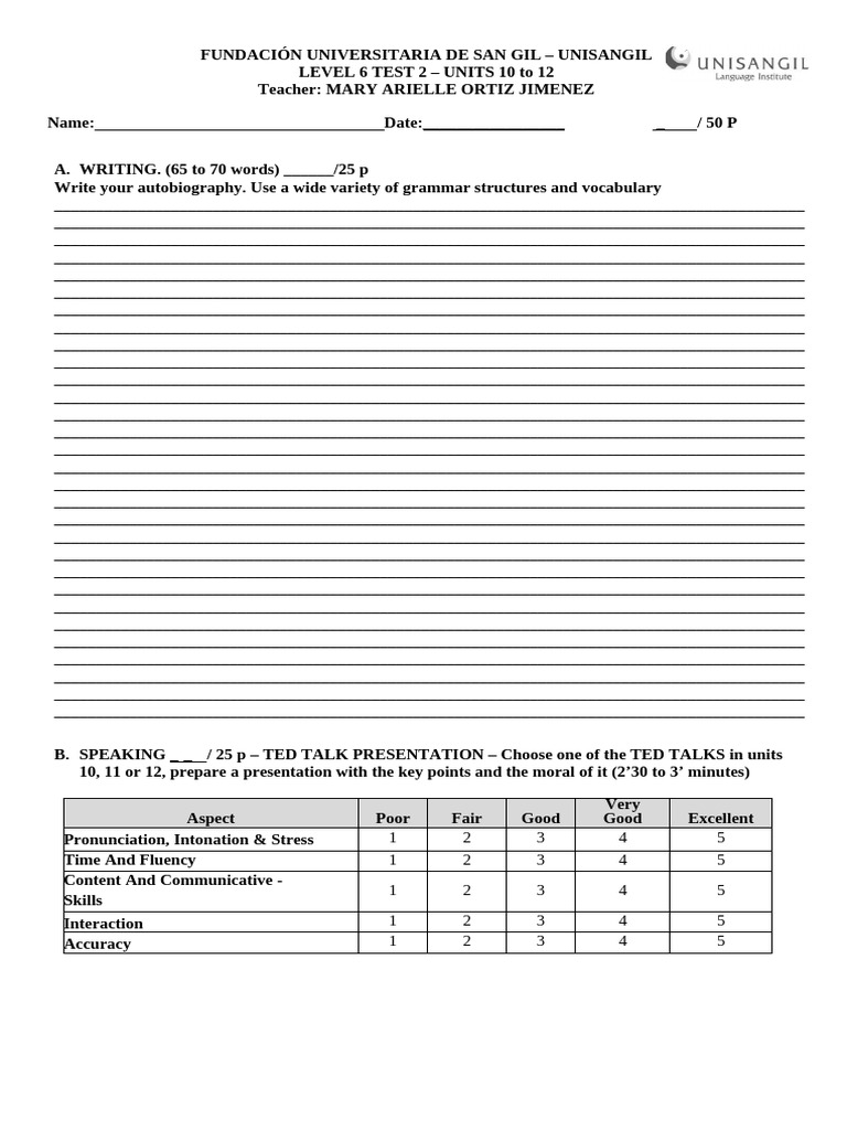 Final Test - Level 6 - 2025-I | PDF | Learning | Linguistics