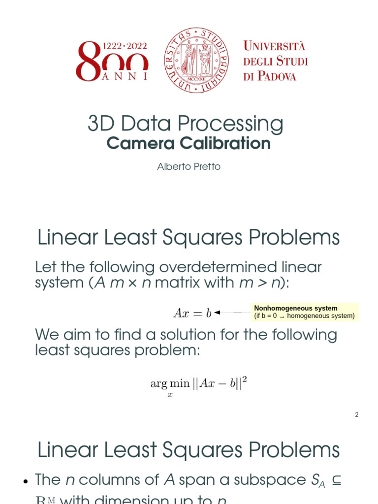 Slide - 3DP - 06 - Camera Calibration | PDF | Least Squares | Numerical ...