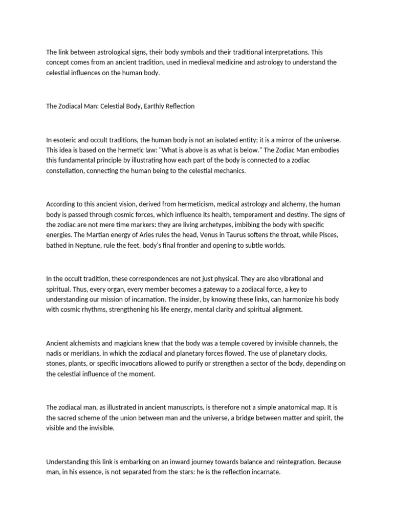 Zodiac Man: Body and Celestial Links | PDF | Hermeticism | Zodiac