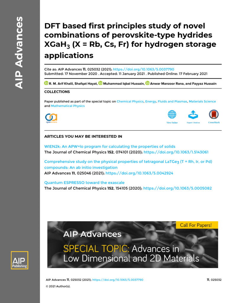 Perovskite Hydrides for Hydrogen Storage | PDF | Hydrogen | Electronic ...