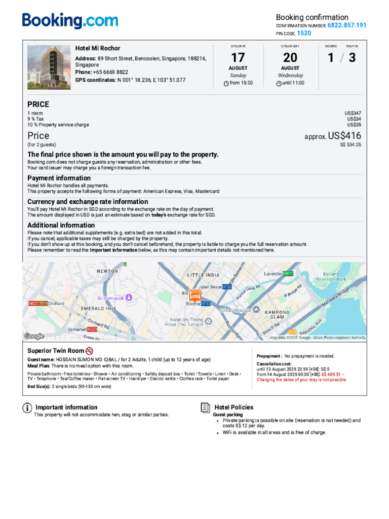 HOSSAIN SUMON MD IQBAL 02 PAX FAMILY Booking - Com - Confirmation | PDF ...