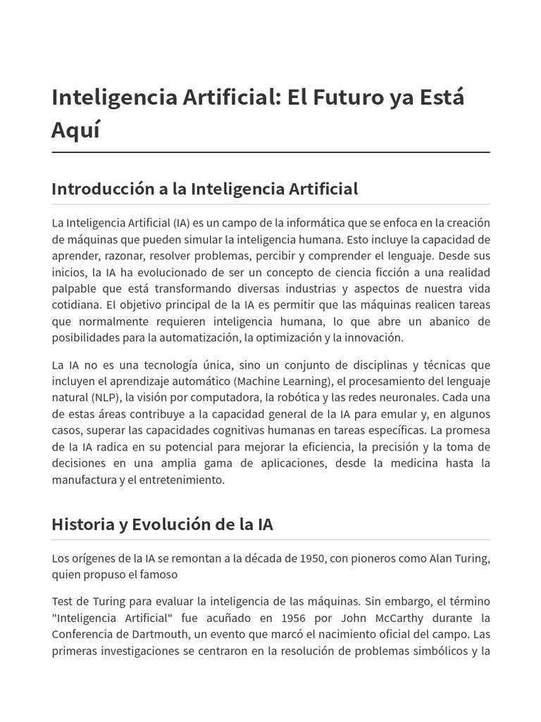 Futuro y Aplicaciones de la IA | PDF | Inteligencia artificial ...