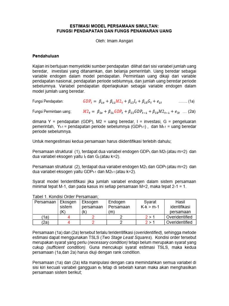 Model Simultan M2 Dan GDP | PDF