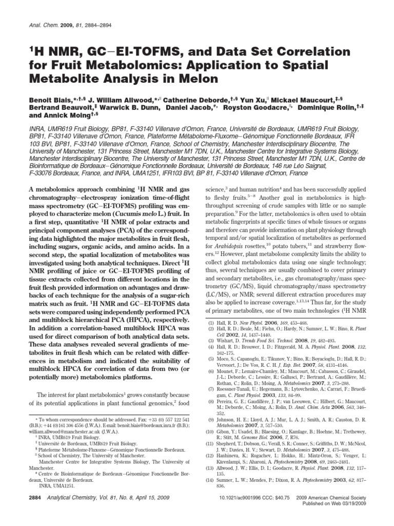 Melon Metabolomics: NMR & GC-EI-TOFMS Analysis | PDF | Metabolomics ...