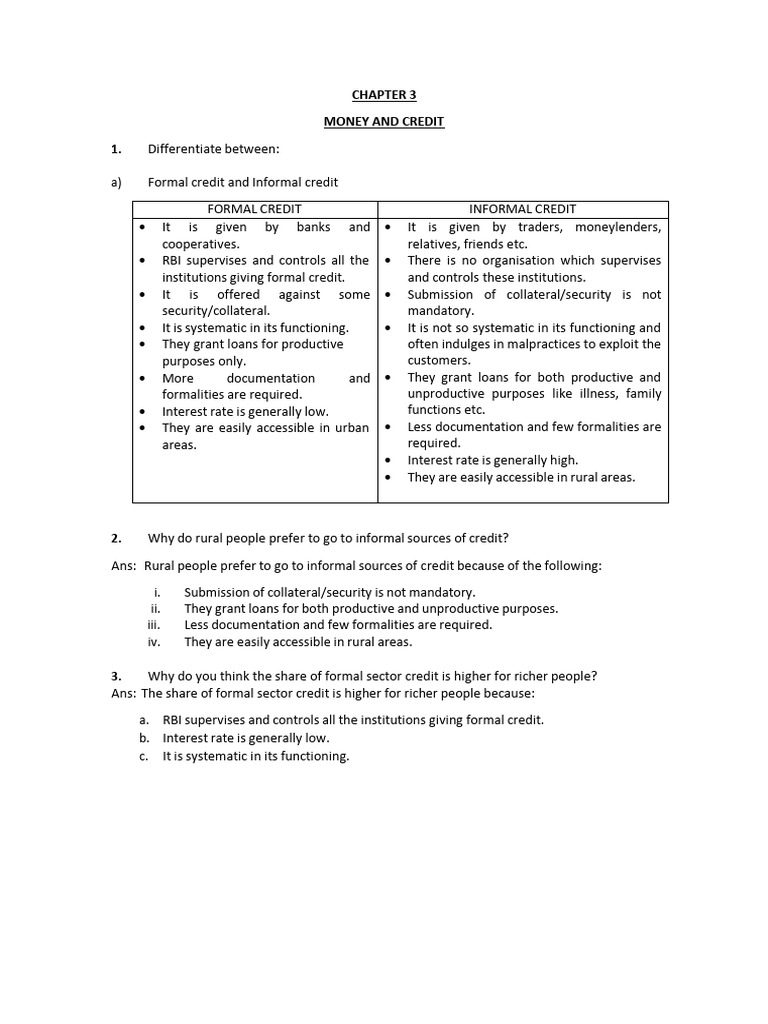 Money and Credit Notes Part 2 | PDF | Loans | Finance & Money Management