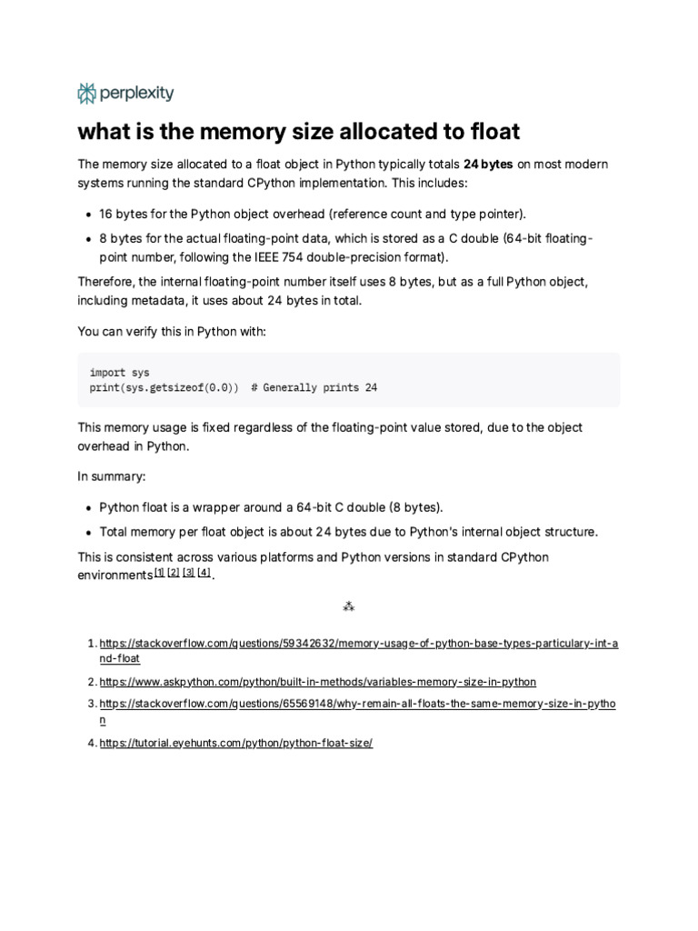 Python Float Memory Size Explained | PDF