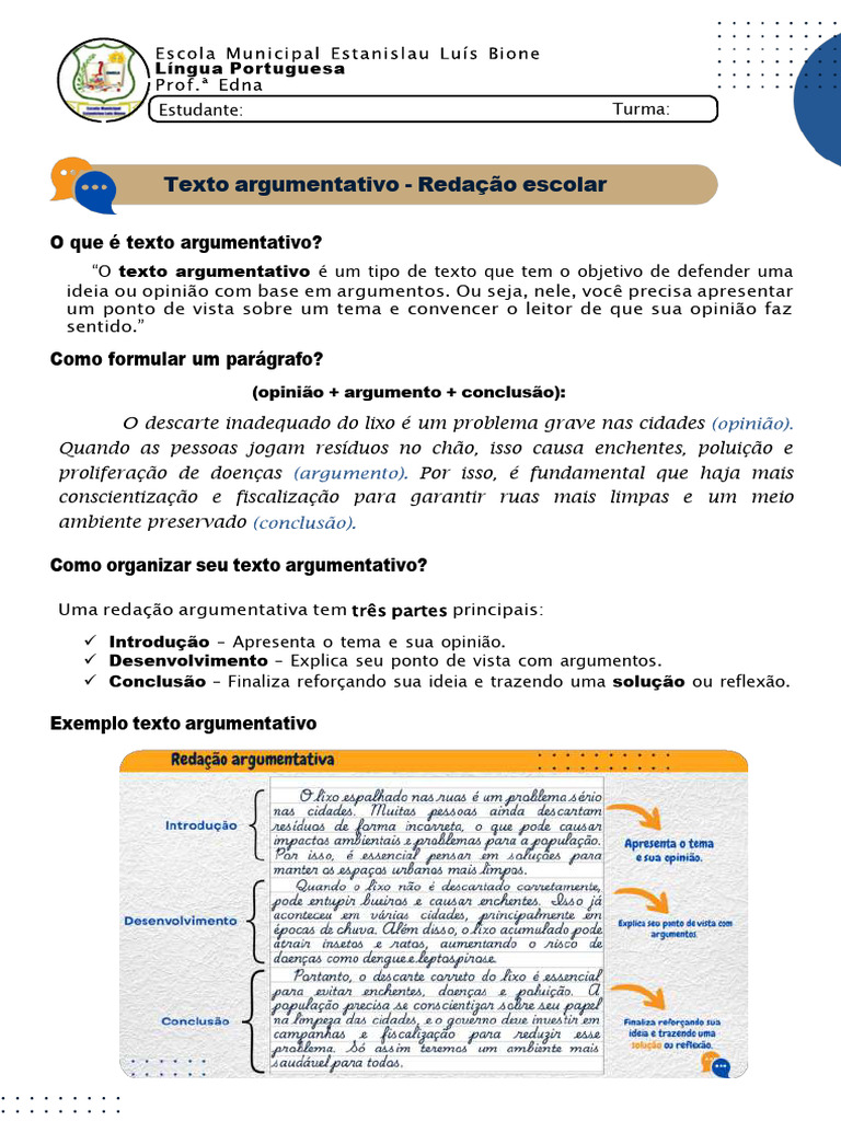 Texto Argumentativo 9º Ano Edna Pdf Desperdício 