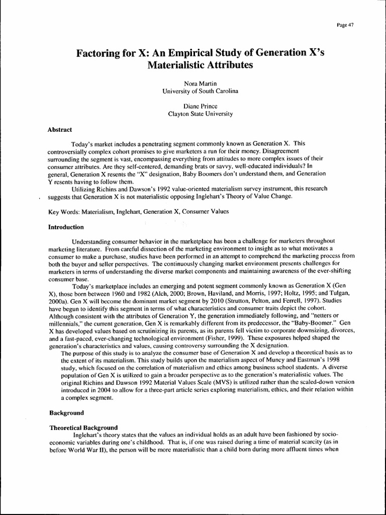 Generation X Materialistic Attributes | PDF | Happiness | Value (Ethics)