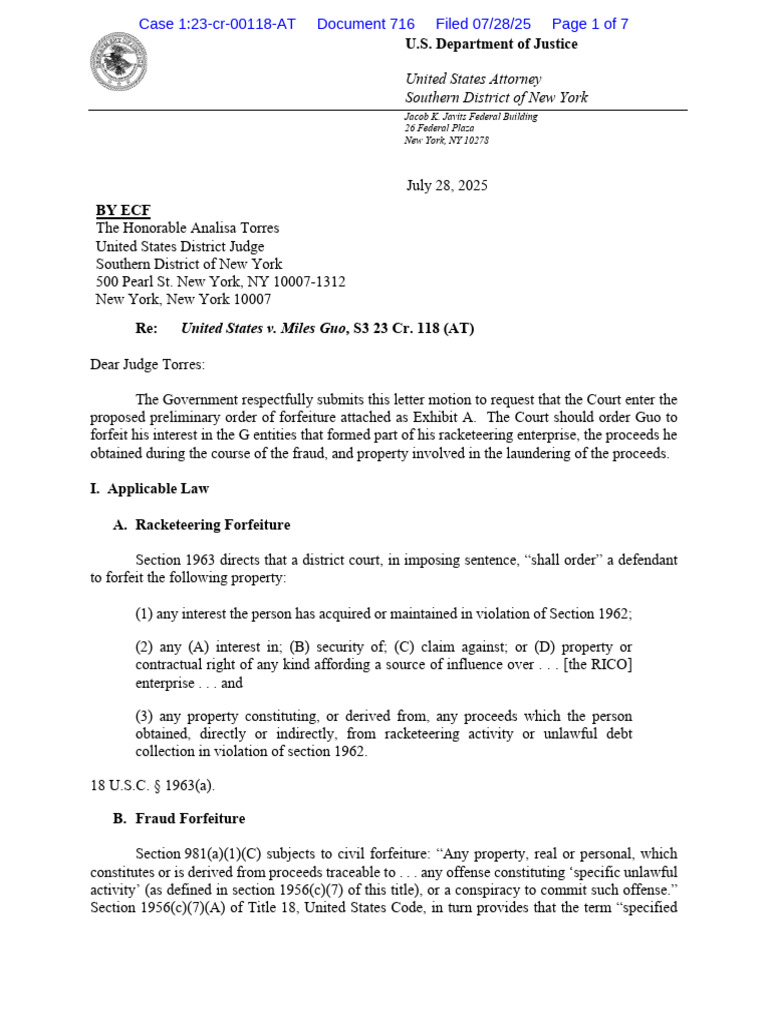 U.S. Department of Justice: United States v. Miles Guo | PDF | Title 18 ...