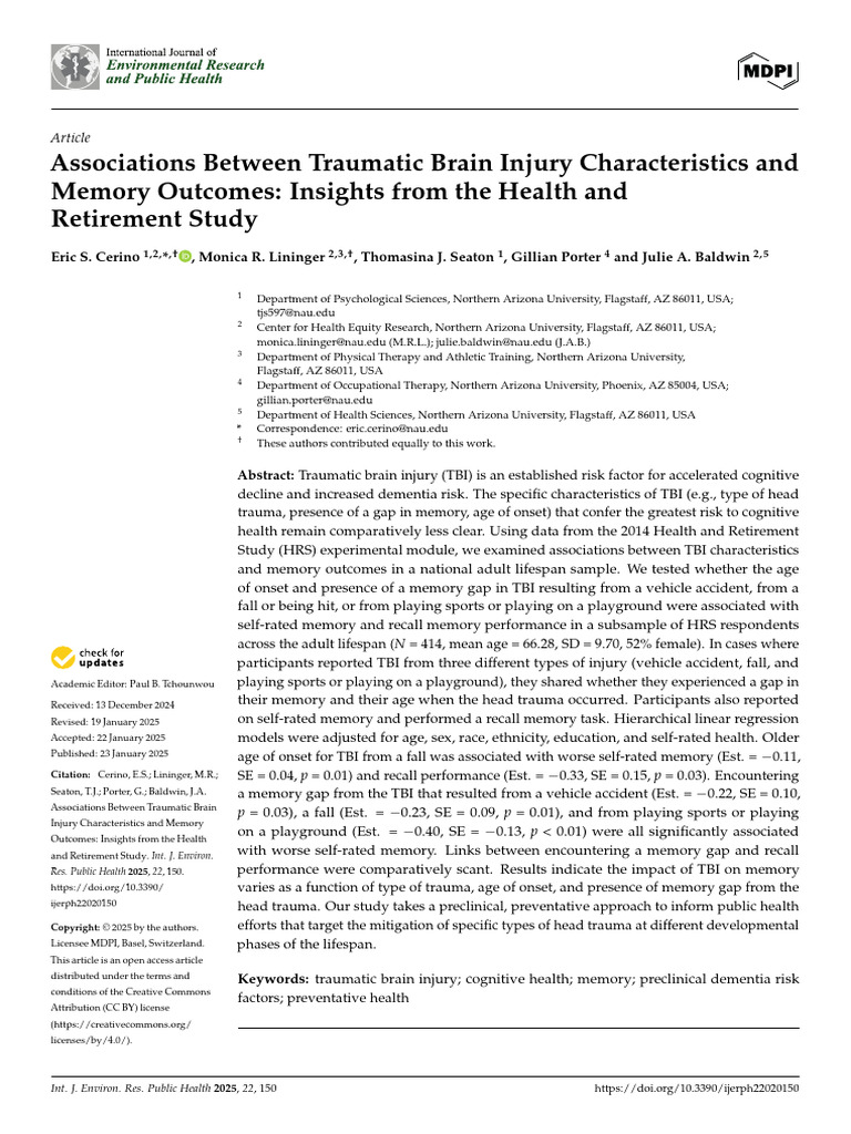 TBI Characteristics and Memory Outcomes | PDF | Traumatic Brain Injury ...
