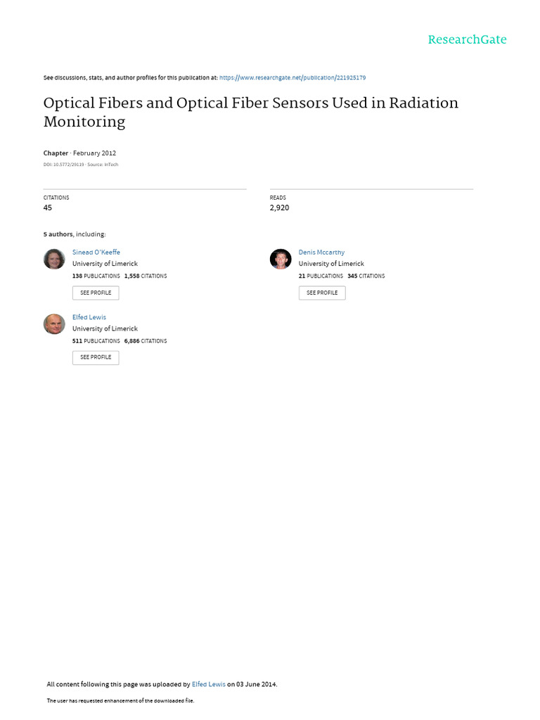 Optical Fibers in Radiation Monitoring | PDF | Electromagnetic ...