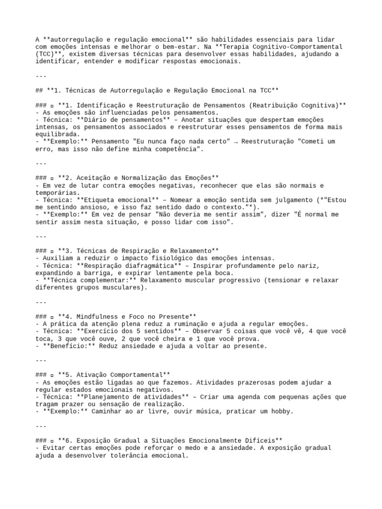 Técnicas de Regulação Emocional na TCC | PDF | Emoções | Autorregulação ...