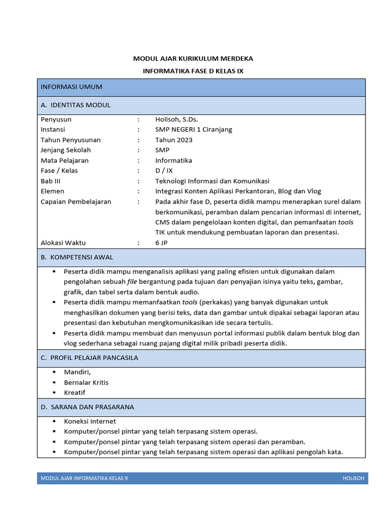Modul Ajar BAB 3 Kelas 9 | PDF