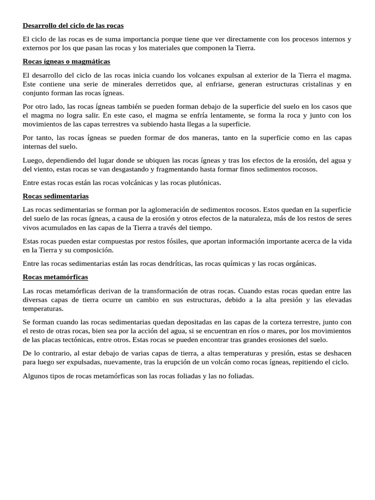 Ciclo de las Rocas: Ígneas, Sedimentarias y Metamórficas | PDF | Roca ...