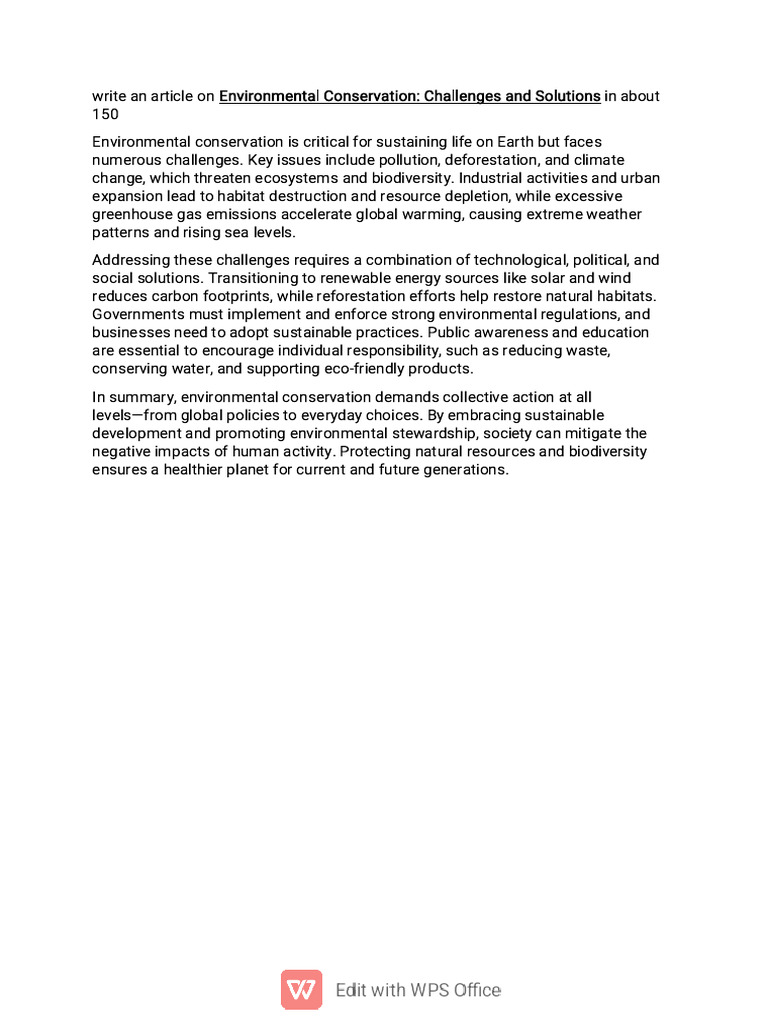 Write An Article On Environmental Conservation | PDF
