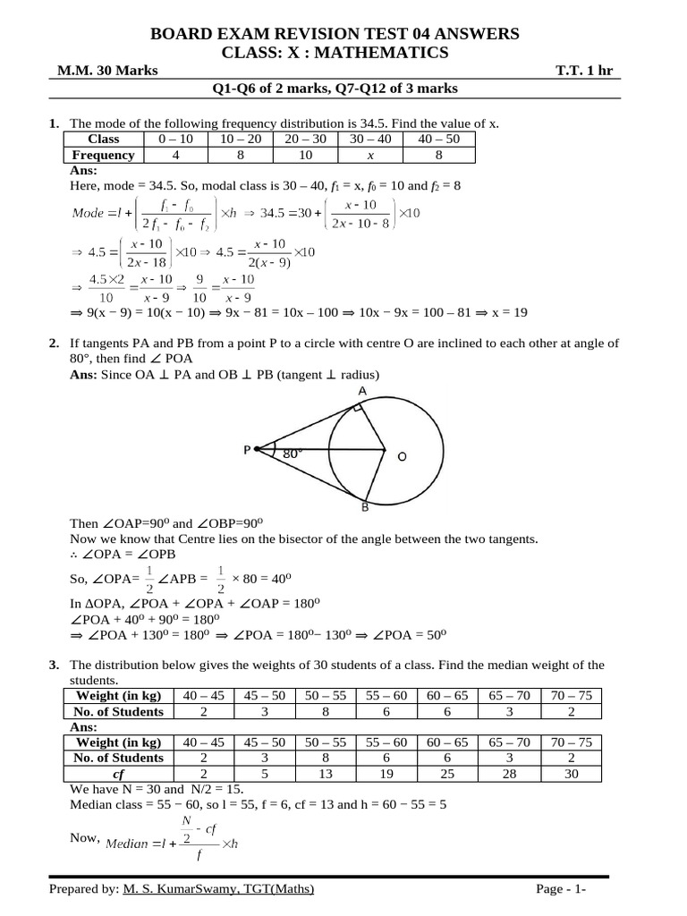 Class 10 Mathematics Revision Answers | PDF | Circle | Elementary Geometry