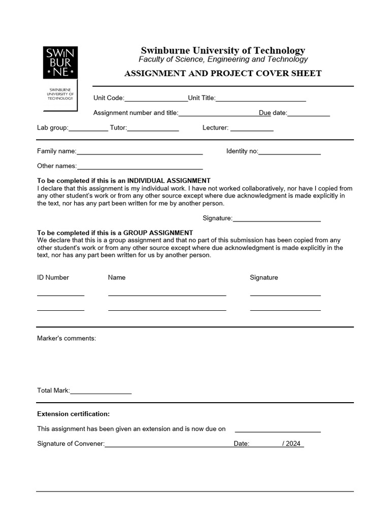 Swinburne Assignment Cover Sheet | PDF