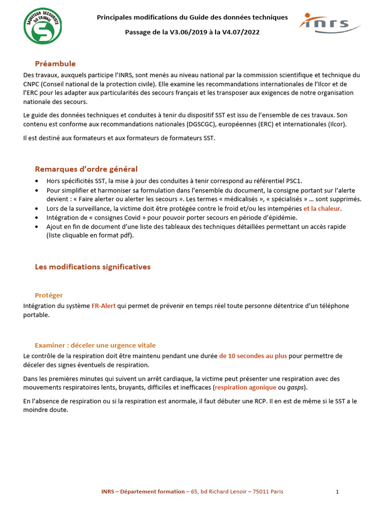 Modifications du Guide SST 2022 | PDF | Réanimation cardio-pulmonaire ...