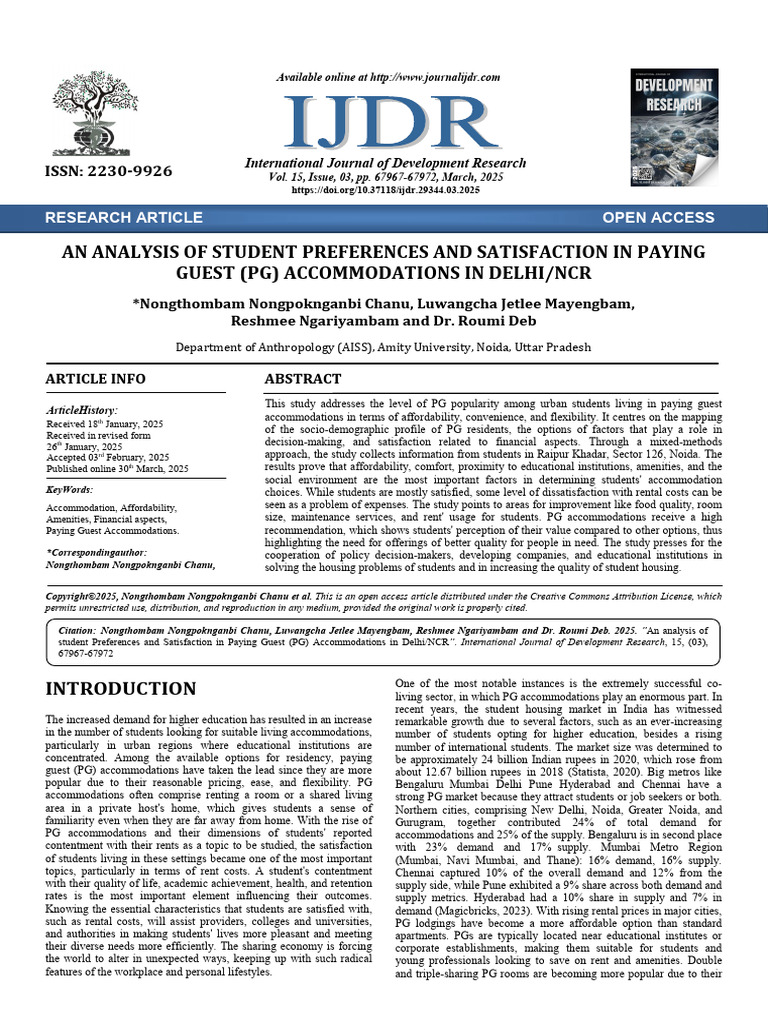 Student Satisfaction in PG Accommodations | PDF | Cost Of Living ...