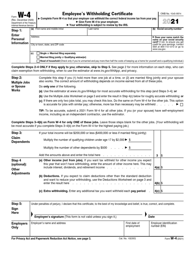 Employee Withholding Certificate W-4 Guide | PDF | Tax Refund | Social ...