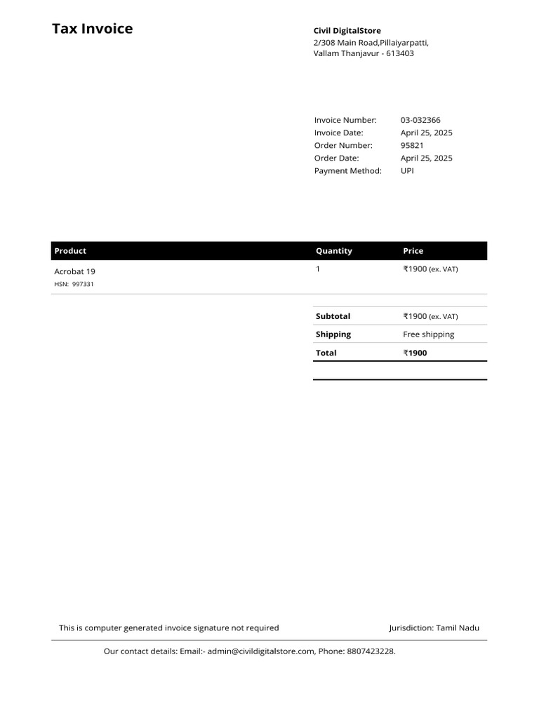 Tax Invoice for Acrobat 19 Purchase | PDF