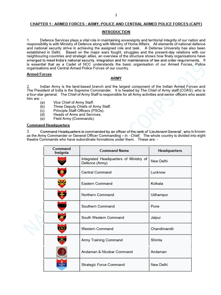 Structure of Indian Armed Forces | PDF | Infantry | Military Rank