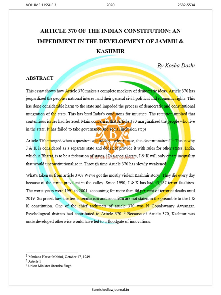 Article 370's Impact on J&K Development | PDF