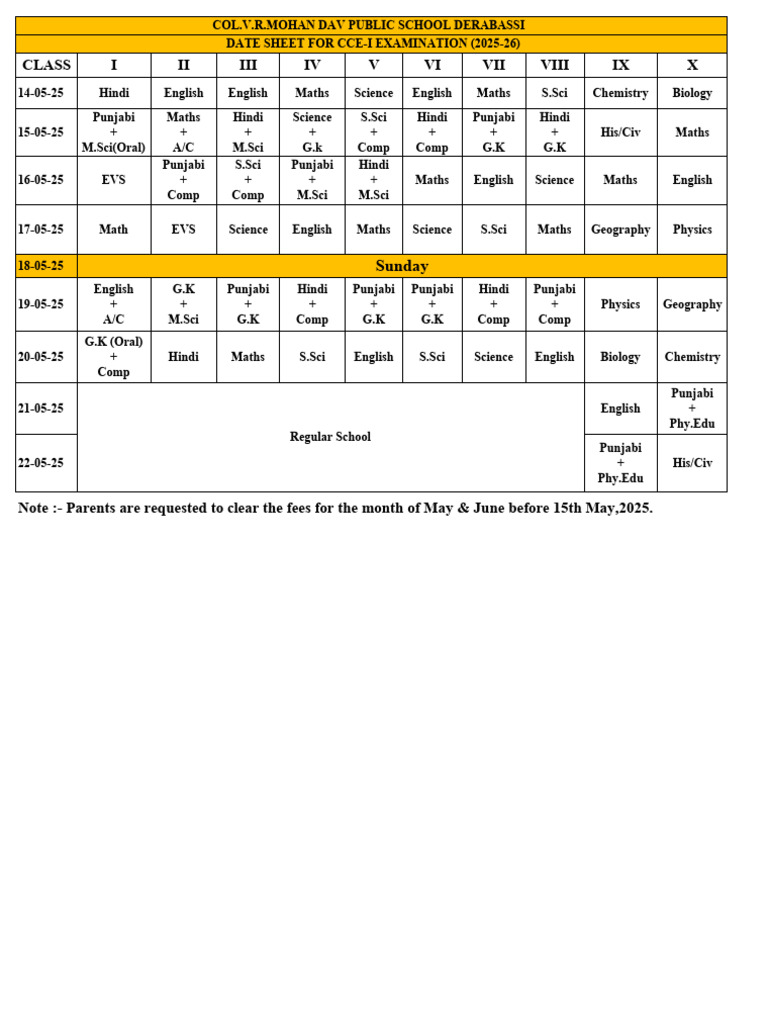 CCE Time Table 2025-26 | PDF