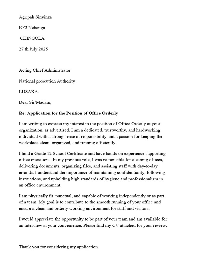 Application for Office Orderly Position | PDF