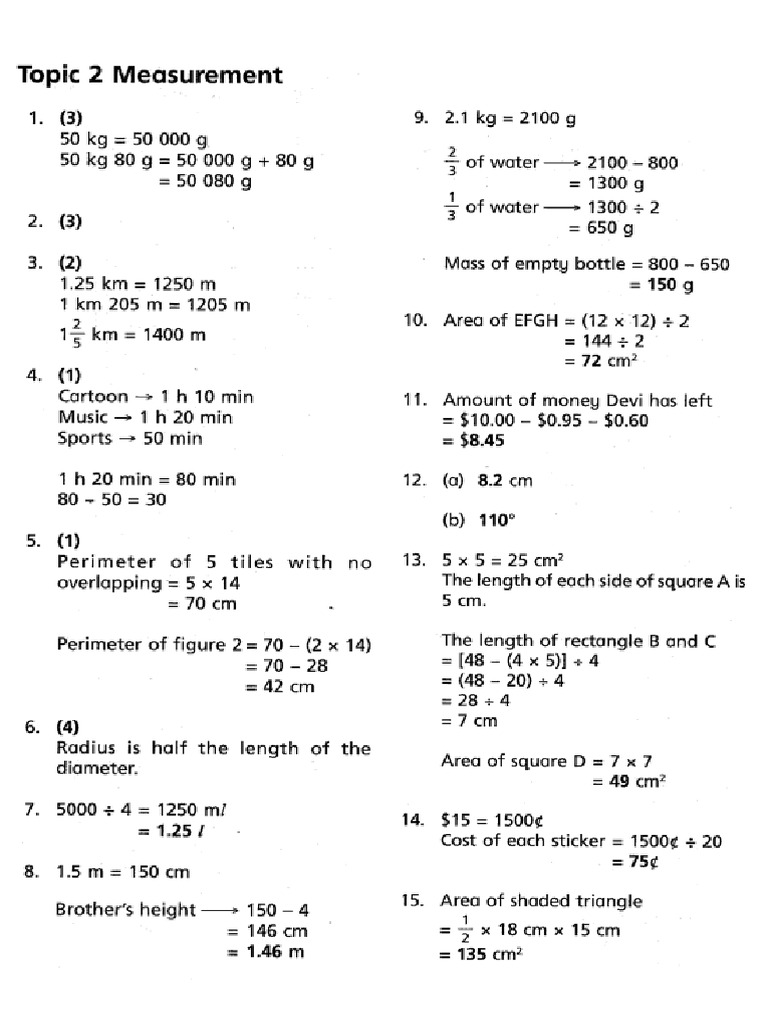 Maths Measurement Ans Key | PDF