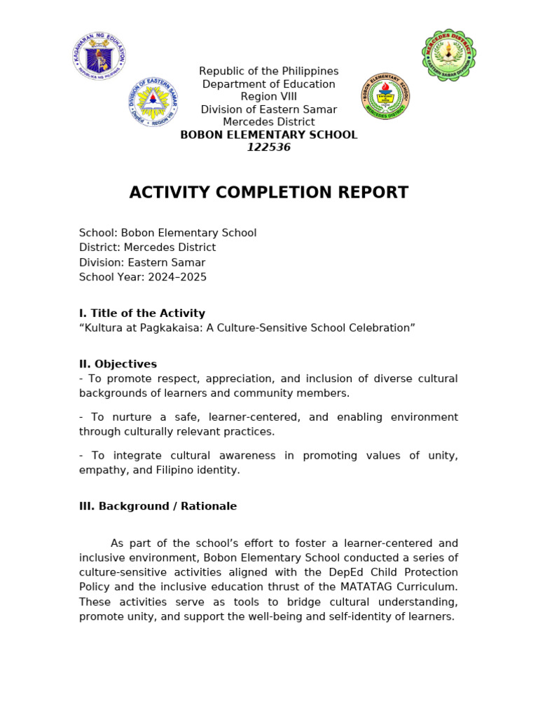 Culture-Sensitive Activities Report | PDF | Learning | Teachers