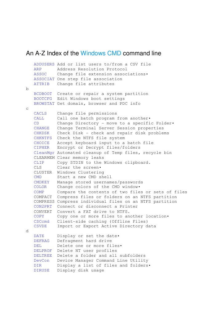 An A-Z Index of The Command Line: Windows CMD | PDF | Computer File ...