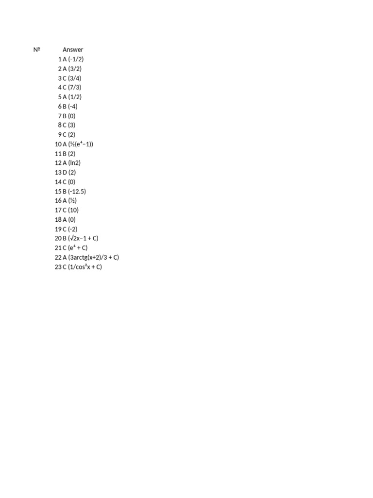 Math Answers and Solutions List | PDF