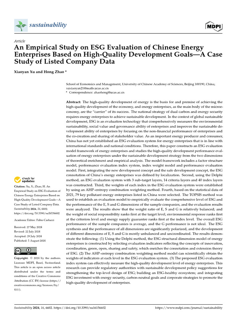 An Empirical Study On ESG Evaluation of Chinese Energy Enterprises ...