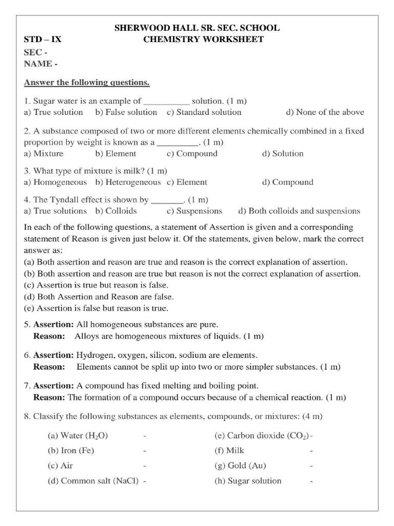 STD 9 - Che WS | PDF