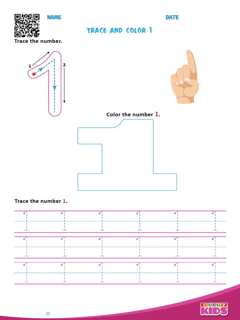 Number 1 Tracing Worksheet for Kids | PDF