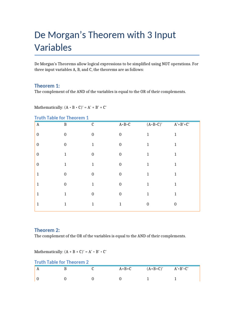 De Morgan's Theorem for 3 Variables | PDF
