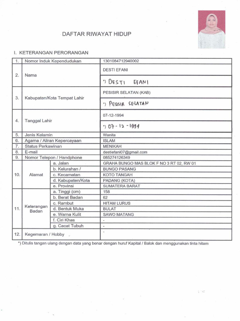 Daftar Riwayat Hidup | PDF