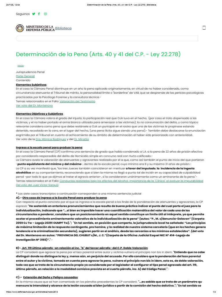 Determinación de La Pena (Arts. 40 y 41 Del C.P. - Ley 22.278 ...
