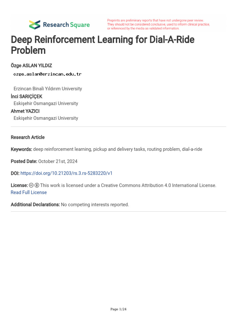 Deep Reinforcement Learning for DARP | PDF | Applied Mathematics ...