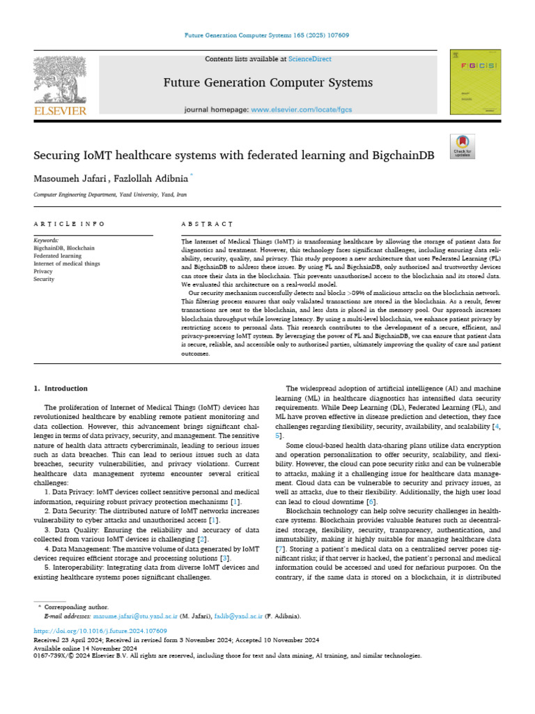 Securing IoMT with Federated Learning | PDF | Internet Of Things | Security