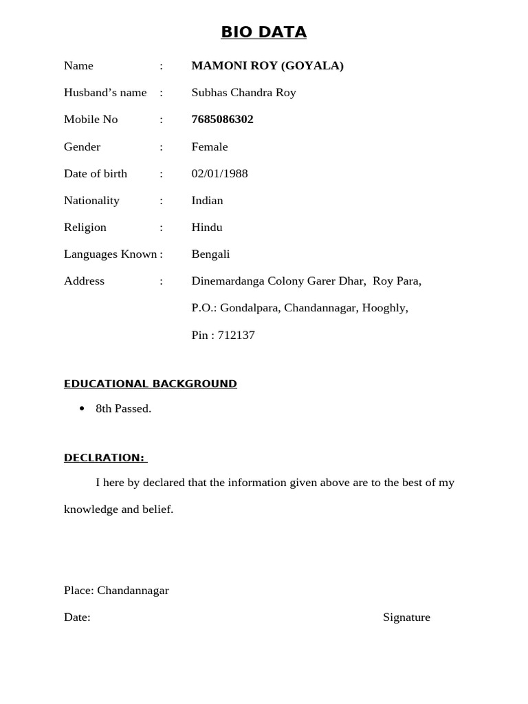 Bio Data Format 3 | PDF