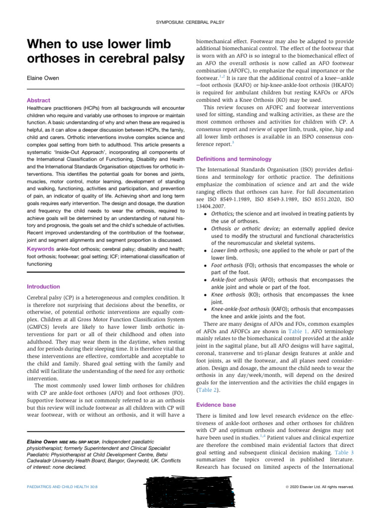 Lower Limb Orthoses in Cerebral Palsy | PDF | Musculoskeletal System