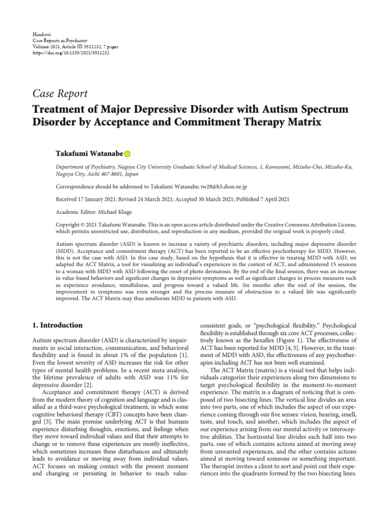 ACT Matrix for MDD in Autism Spectrum | PDF | Major Depressive Disorder ...