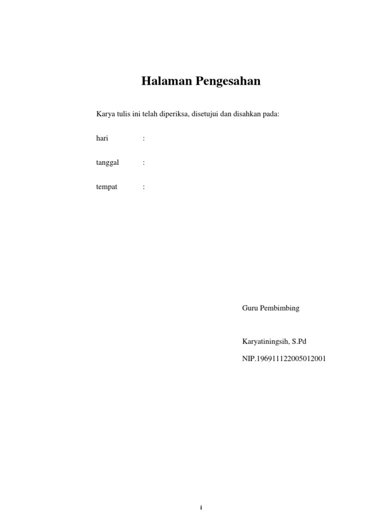 Halaman Pengesahan Karya Tulis